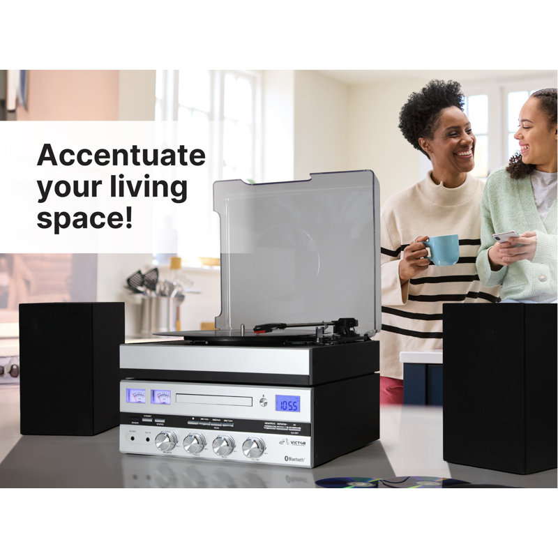 Victor 5-in-1 Music Center with Bluetooth Record Player, CD
